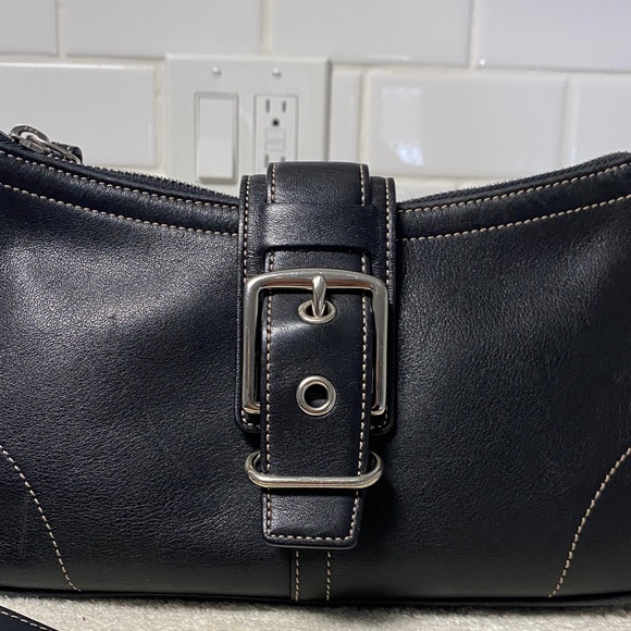 Coach Black Leather Shoulder Bag with Buckle - Picture 2 of 11